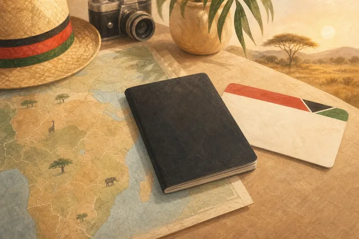 Illustration: a passport booklet resting on a travel map