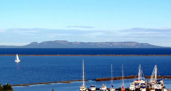 The Sleeping Giant over the marina